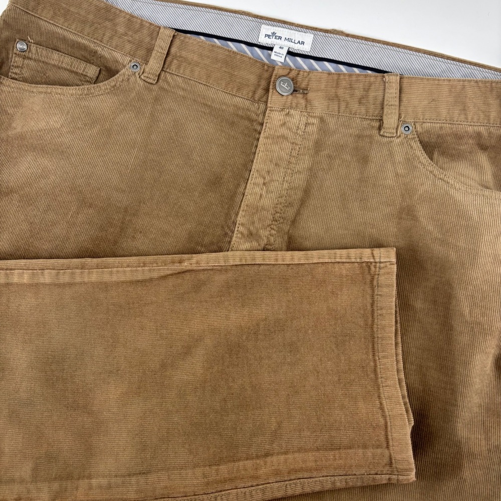 Peter Millar Corduroy Pants Mens 40x30 Tan Flat Front 5-Pocket Stretch MF22B29